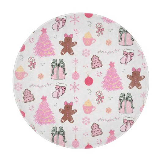 Roze Kerstmispatroon Snijplank (Voorkant)