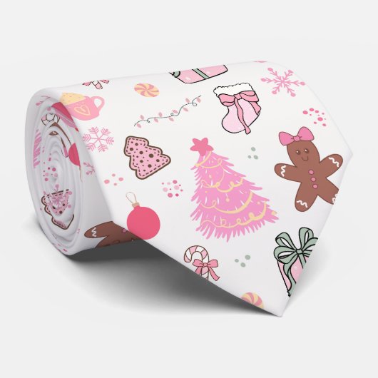 Roze Kerstmispatroon Stropdas (Opgerold)