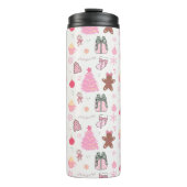 Roze Kerstmispatroon Thermosbeker (Voorkant)