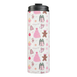 Roze Kerstmispatroon Thermosbeker