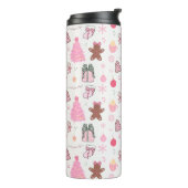 Roze Kerstmispatroon Thermosbeker (Gedraaid links)