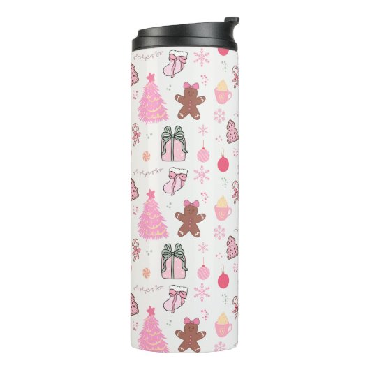 Roze Kerstmispatroon Thermosbeker (Gedraaid links)