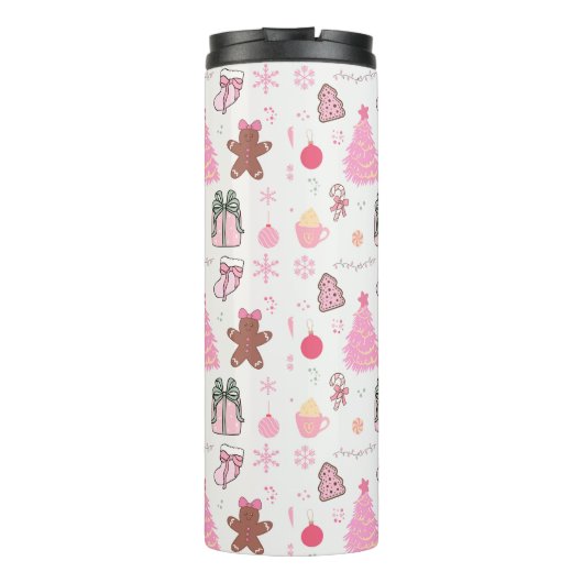 Roze Kerstmispatroon Thermosbeker (Achterkant)