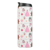 Roze Kerstmispatroon Thermosbeker (Geroteerd rechts)