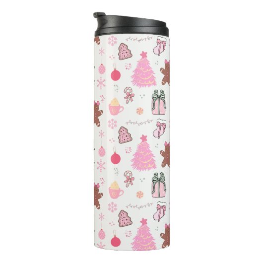 Roze Kerstmispatroon Thermosbeker (Geroteerd rechts)