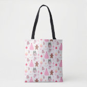 Roze Kerstmispatroon Tote Bag (Voorkant)