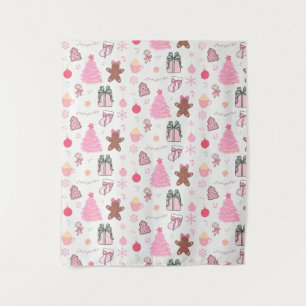 Roze Kerstmispatroon Wandkleed