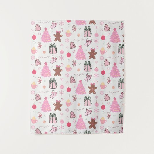 Roze Kerstmispatroon Wandkleed (Voorkant)