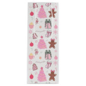 Roze Kerstmispatroon Wijn Cadeautas (Voorkant)