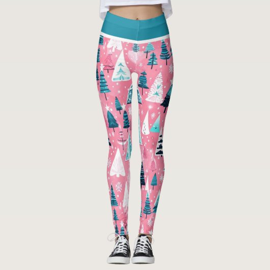 Roze Kerstmissen Leggings (Voorkant)
