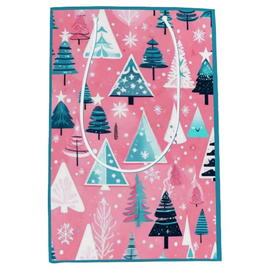 Roze Kerstmissen Medium Cadeauzakje (Voorkant)
