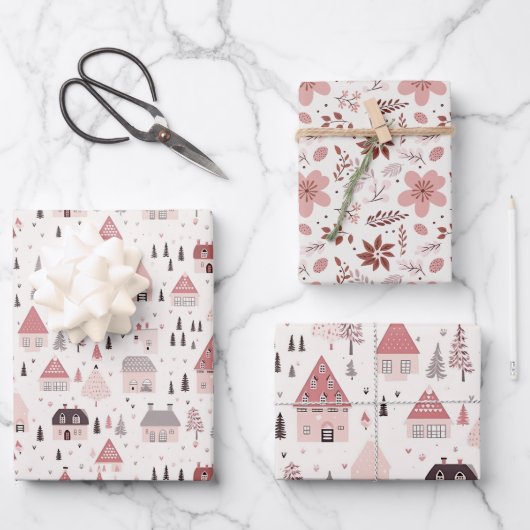roze kerstmix inpakpapier vel (Voorkant)