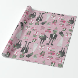 Roze Kerstmonsterbruid Frankenstein Cadeaupapier