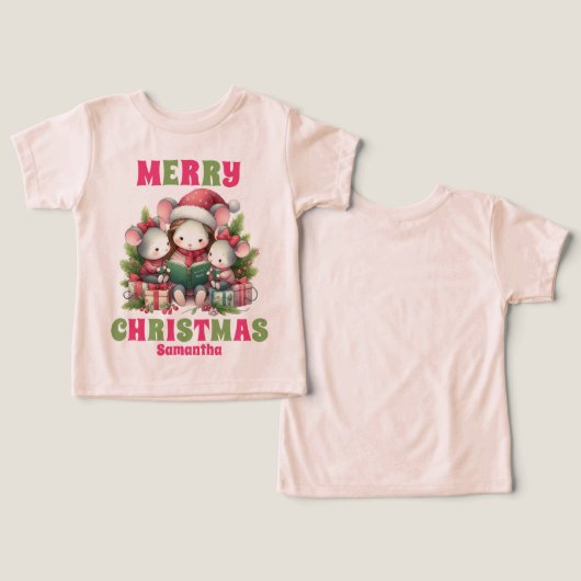 Roze Kerstmuis Gepersonaliseerde Naam (Ontwerp Voorkant & Achterkant)