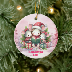 Roze Kerstmuis Kinder Foto Ornament