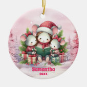 Roze Kerstmuis Kinder Foto Ornament (Voorkant)