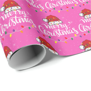 Roze kerstmuts Kerstmis verlichte Kerstmis Familie Cadeaupapier