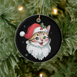 Roze kerstmuts Retro knuffel kat Kerstmis  Keramisch Ornament
