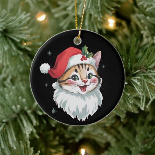 Roze kerstmuts Retro knuffel kat Kerstmis  Keramisch Ornament (Boom)