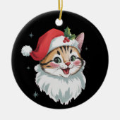 Roze kerstmuts Retro knuffel kat Kerstmis  Keramisch Ornament (Voorkant)