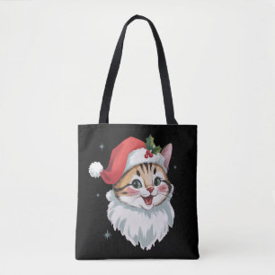 Roze kerstmuts Retro knuffel kat Kerstmis  Tote Bag