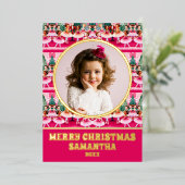 Roze Kerstnotenkraker Ballerina Kinder Foto Folie Feestdagenkaart (Staand Voorkant)