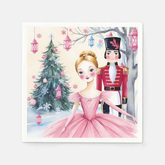 Roze Kerstnotenkraker Ballet & Ballerina Servet (Voorkant)