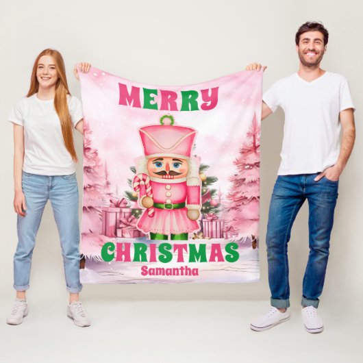 Roze Kerstnotenkraker Gepersonaliseerde Kinder Naa Fleece Deken (In situ)