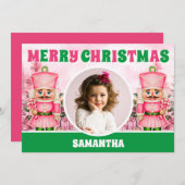 Roze Kerstnotenkraker kinder Foto Feestdagenkaart (Voorkant / Achterkant)