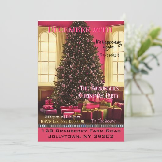 Roze Kerstochtend feestdag Kaart (Staand voorkant)