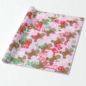 Roze kerstontbijt Gift Wrap Naam Veranderend Cadeaupapier (Uitgerold)