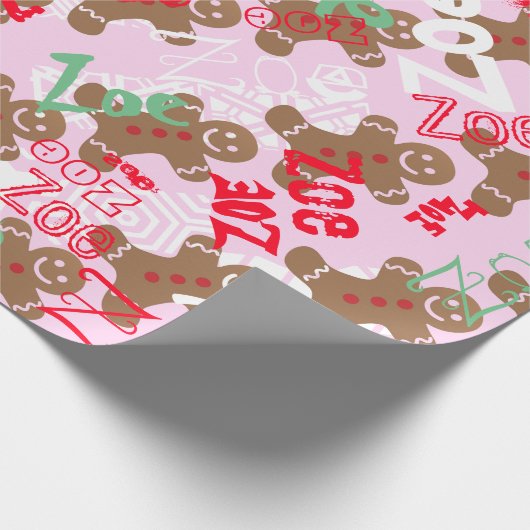 Roze kerstontbijt Gift Wrap Naam Veranderend Cadeaupapier (Hoek)