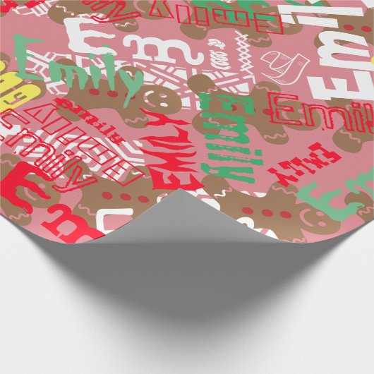 Roze kerstontbijt Gift Wrap Naam Veranderend Cadeaupapier (Hoek)