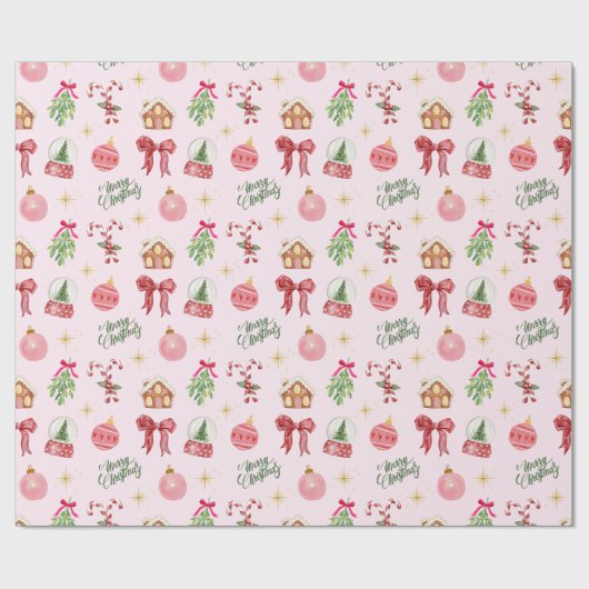 Roze kerstpapier cadeaupapier (Vlak)
