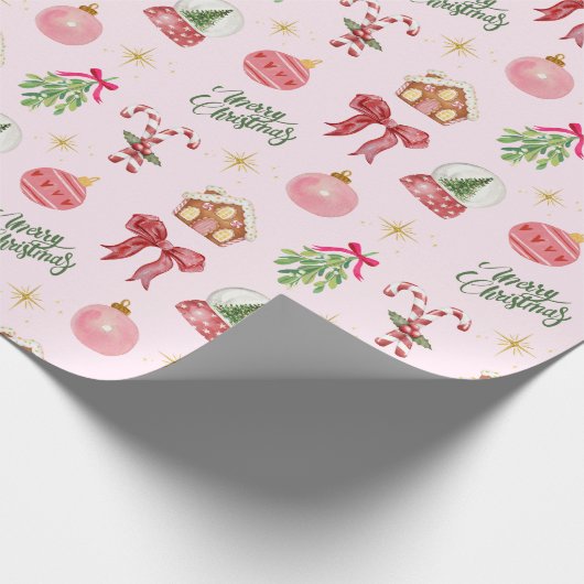 Roze kerstpapier cadeaupapier (Hoek)