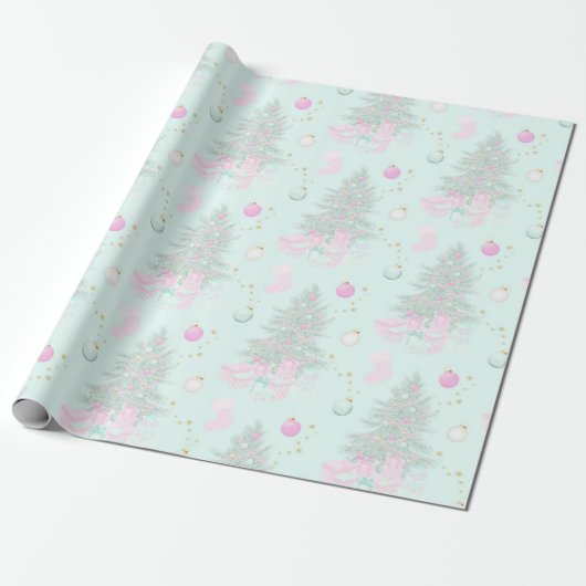 Roze kerstpapier cadeaupapier (Uitgerold)