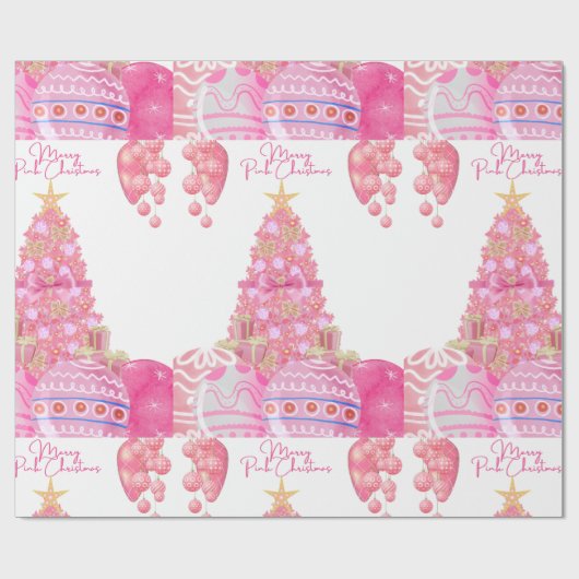 Roze kerstpapier cadeaupapier (Vlak)