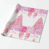 Roze kerstpapier cadeaupapier (Uitgerold)