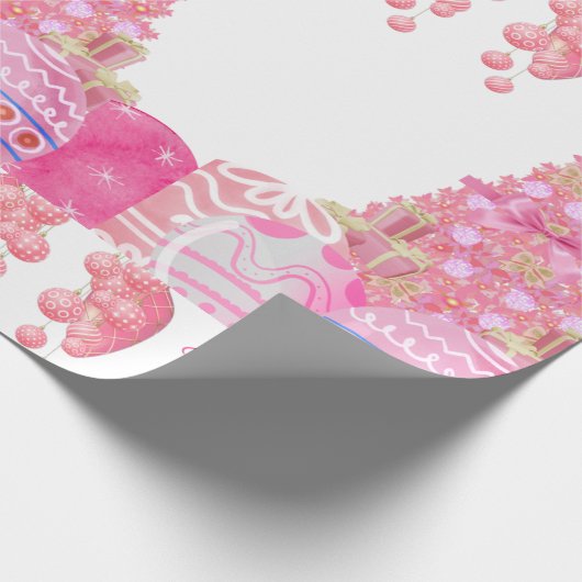 Roze kerstpapier cadeaupapier (Hoek)