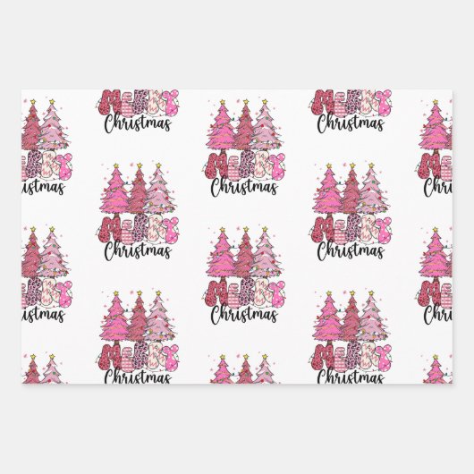 Roze kerstpapier inpakpapier vel (Voorkant)