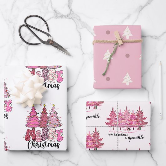 Roze kerstpapier inpakpapier vel (Voorkant)