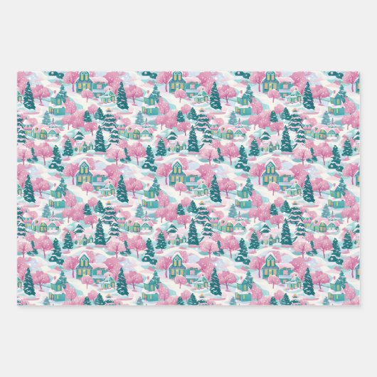 Roze kerstpapier inpakpapier vel (Voorkant 2)