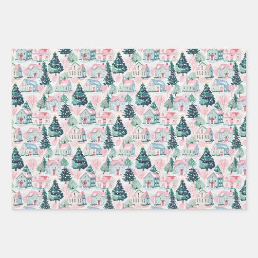 Roze kerstpapier inpakpapier vel (Voorkant 3)