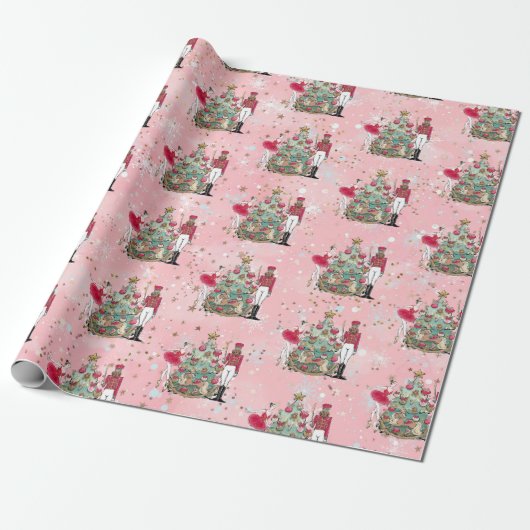 Roze kerstpapier uit de Ballerina Holiday Nutkrake Cadeaupapier (Uitgerold)