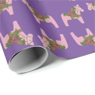Roze kerstpapier voor de paardenverpakking van Dal Cadeaupapier