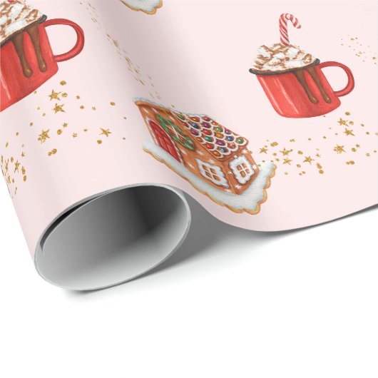 Roze kerstpapier voor ontbijtkoek in het ontbijt cadeaupapier (Rol Hoek)