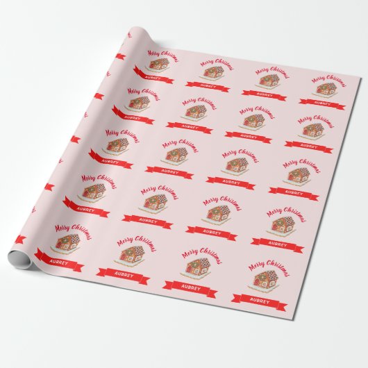 Roze kerstpapier voor ontbijtkoek in het ontbijt cadeaupapier (Uitgerold)