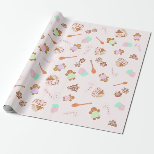 Roze kerstpapier voor ontbijtkoek in het ontbijt cadeaupapier (Uitgerold)