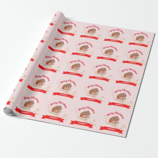 Roze kerstpapier voor ontbijtkoek in het ontbijt cadeaupapier (Uitgerold)