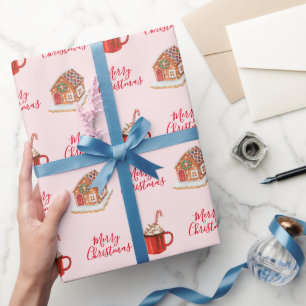 Roze kerstpapier voor ontbijtkoek in het ontbijt cadeaupapier